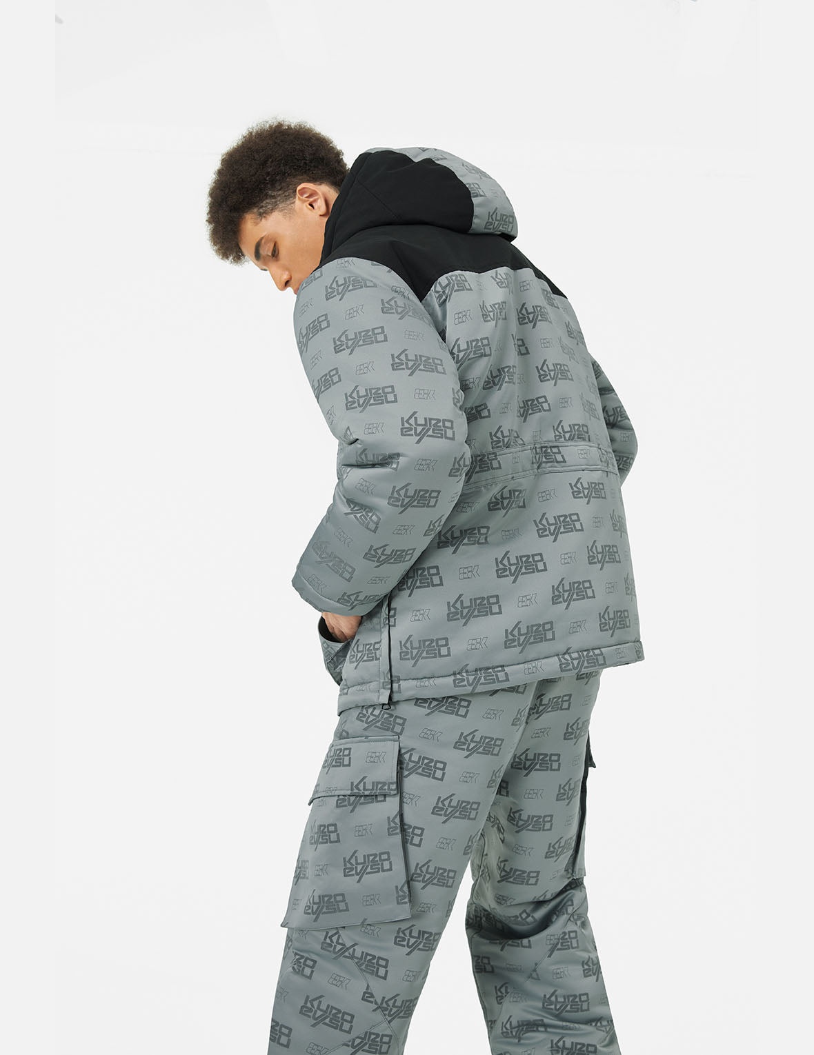 Allover Logo Jacquard Oversized Skidoo Anorak Padding Jacket - 6