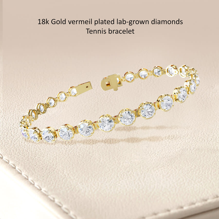 Diamond2Deal - Diamond2Deal 18k Vermeil Plated Silver 10.5 Ct Round Lab Grown Diamond Tennis Bracelet 7" VVS-VS, E- - 2