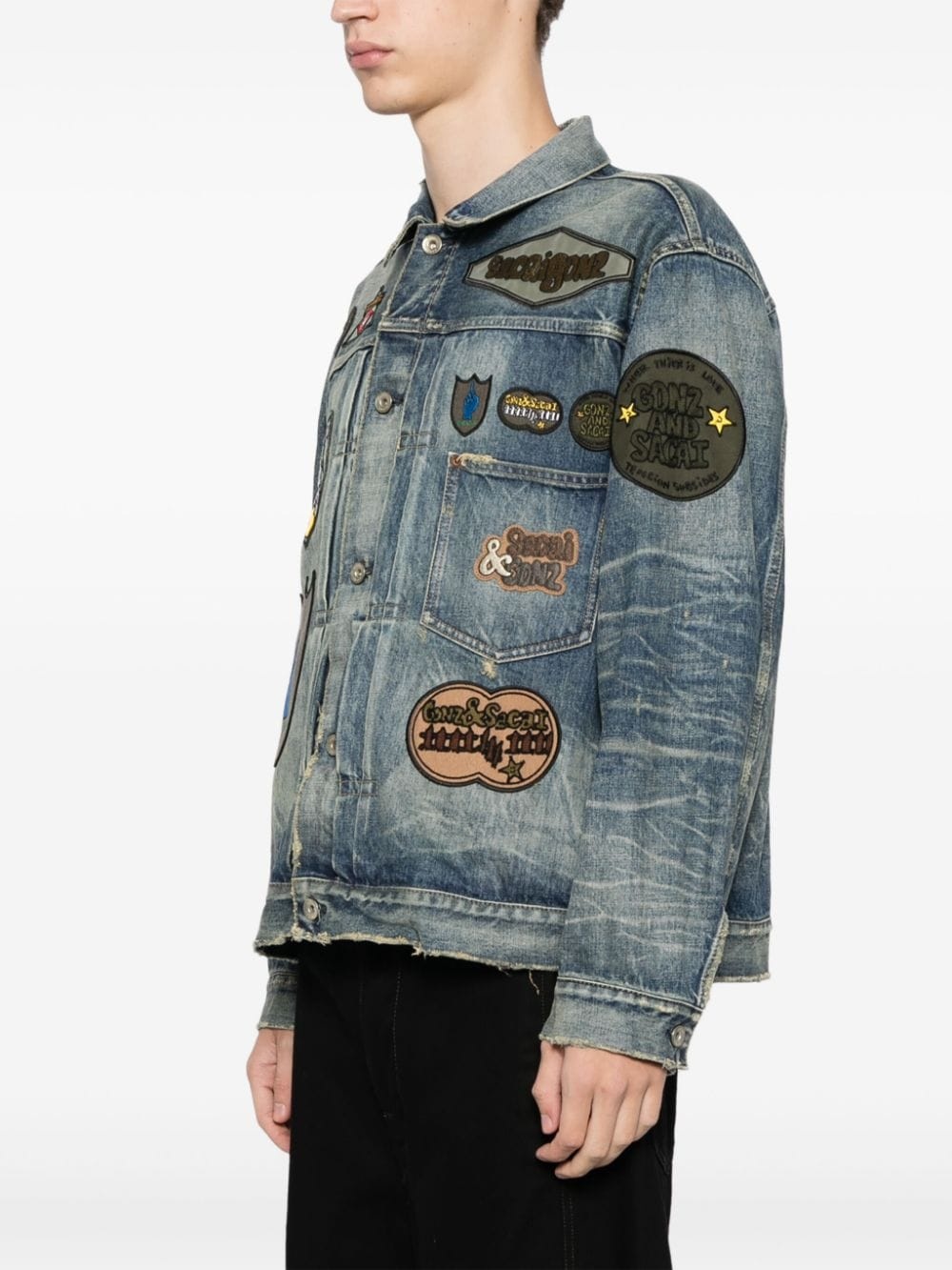 patch-embellished button-up denim jacket - 3
