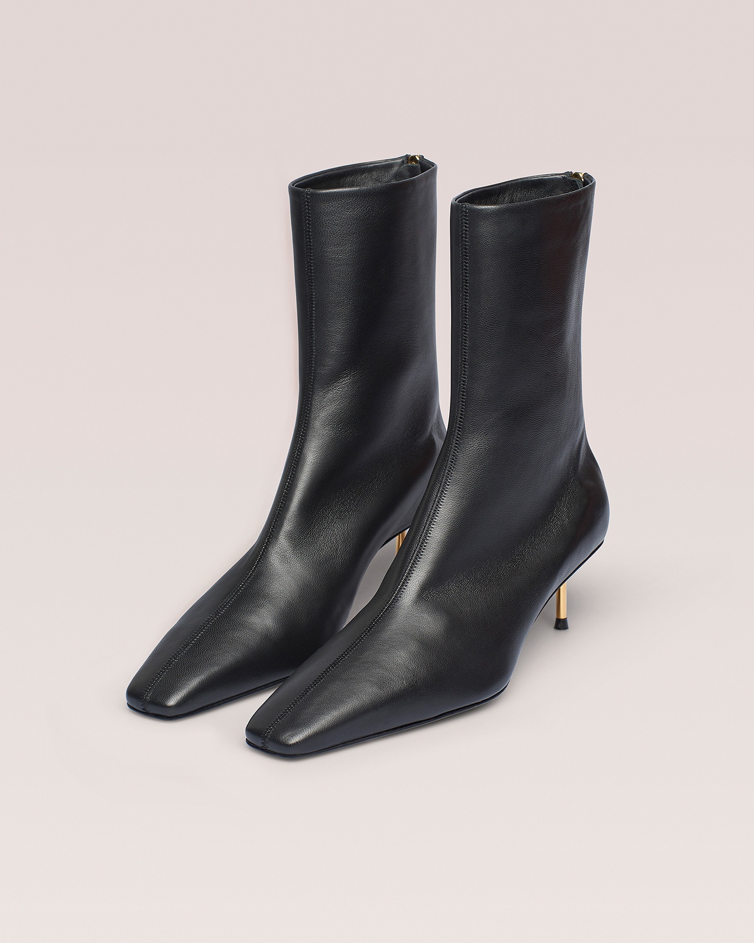 TALLI - Elongated square toe booties with metal heels - Black - 3