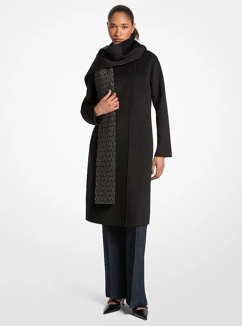 Wool Blend Wrap Coat With Scarf - 1