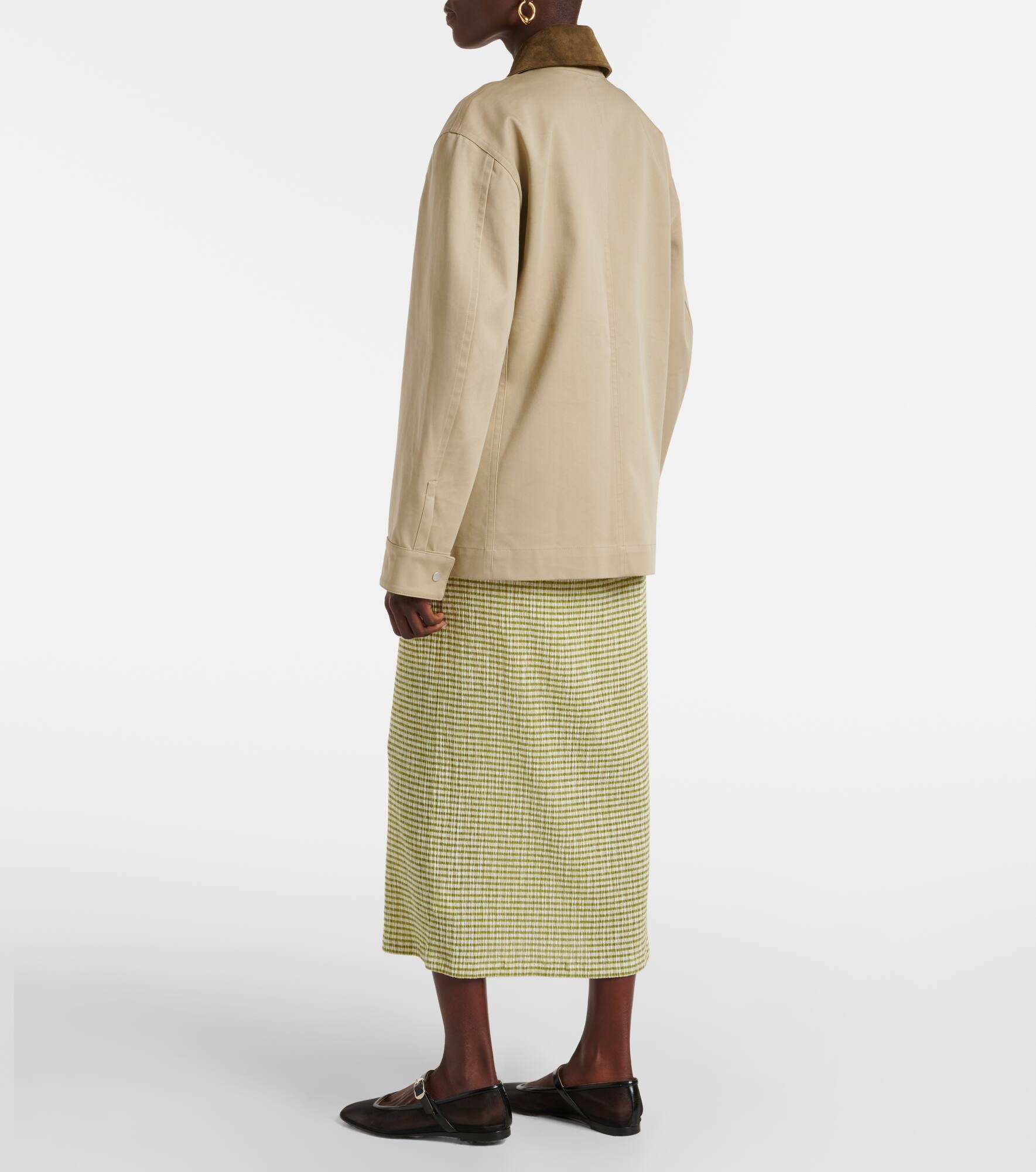 Suede-trimmed cotton gabardine jacket - 3