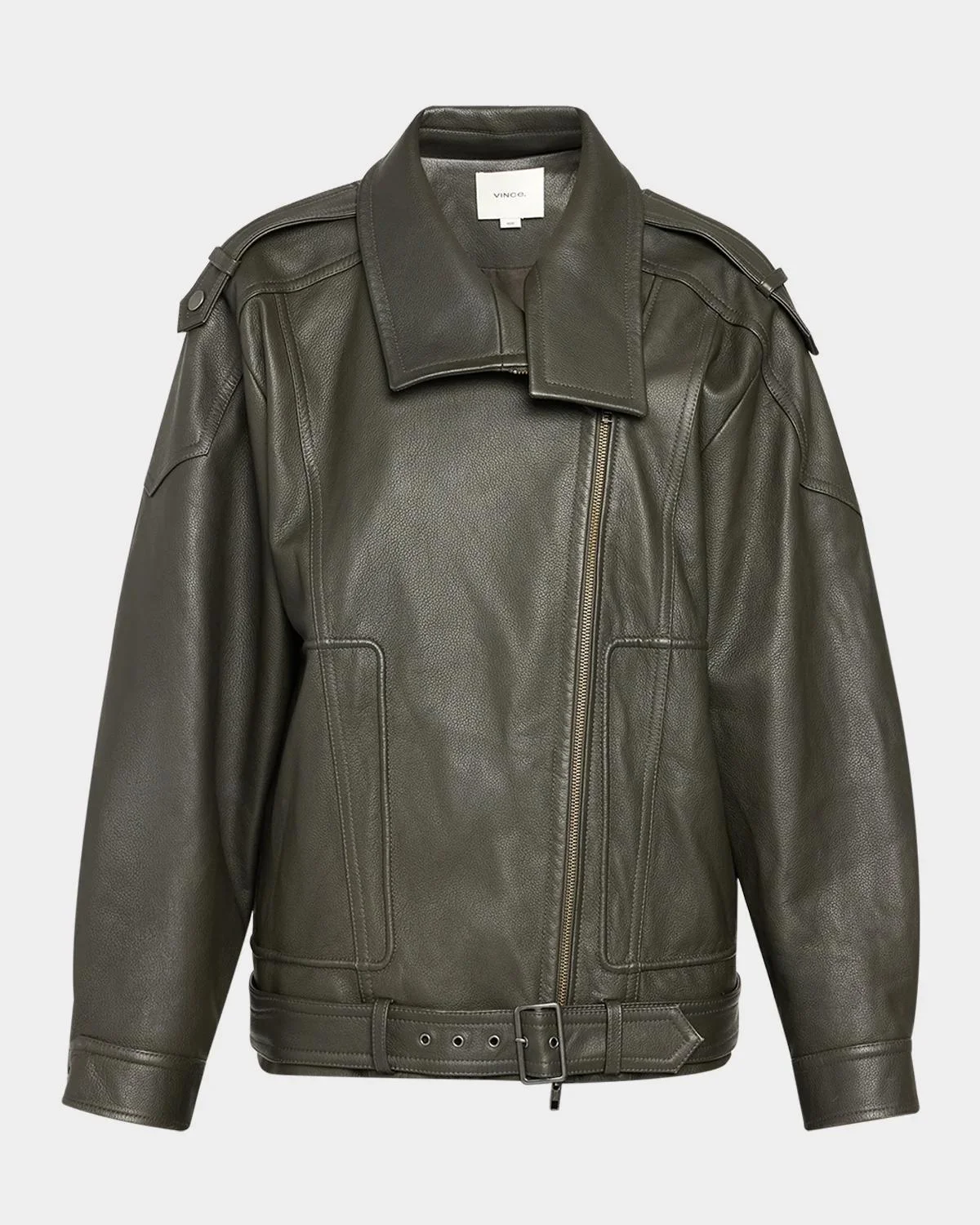 Oversized Leather Aviator Jacket - 1