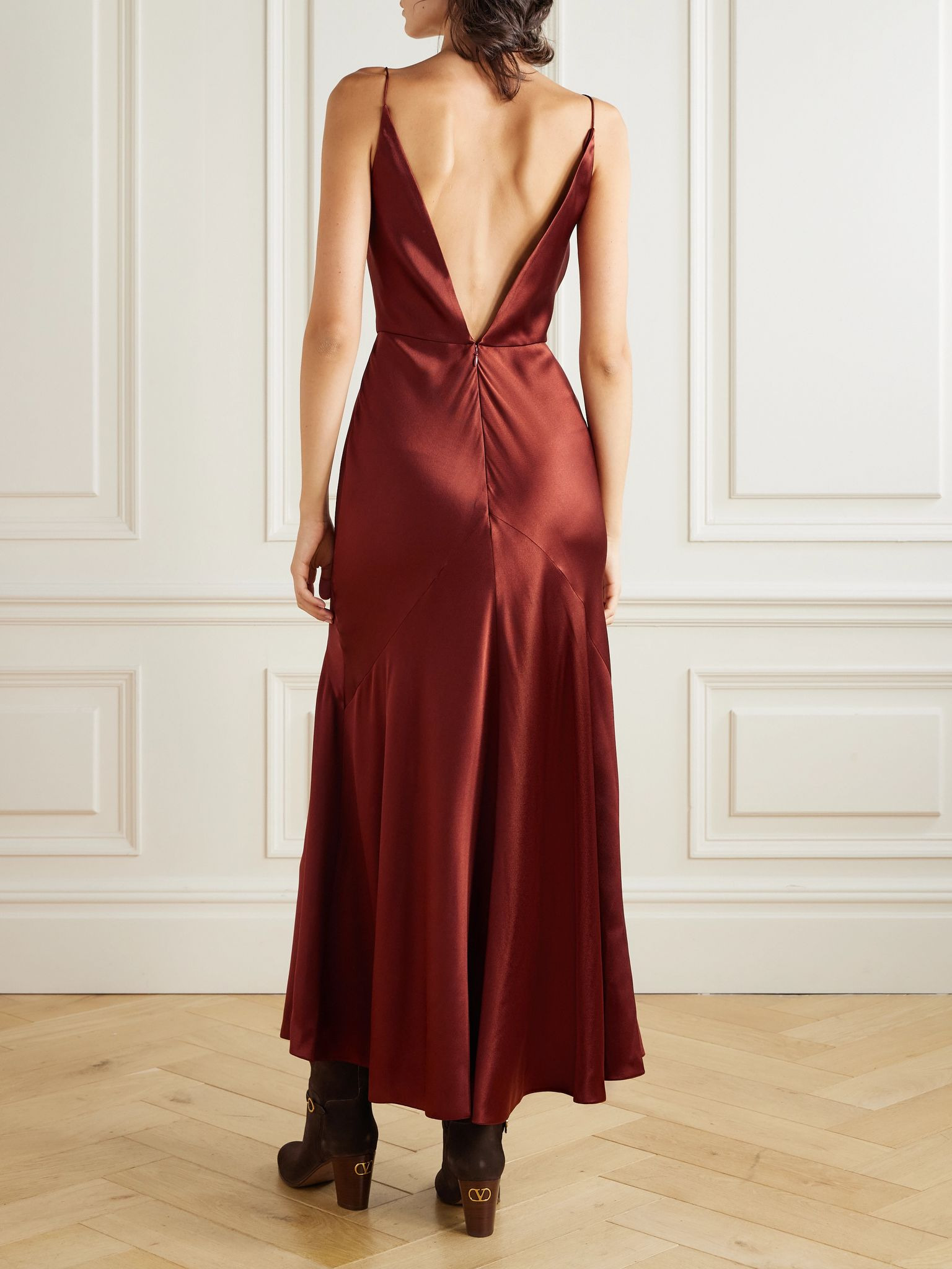Brigita paneled silk-satin maxi dress Brown - 3