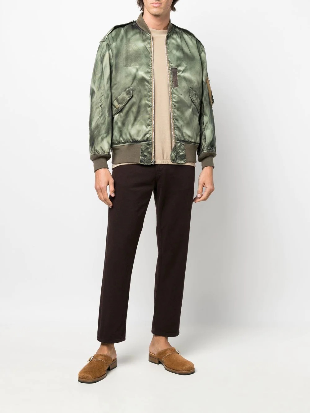 satin-finish design bomber jacket - 2