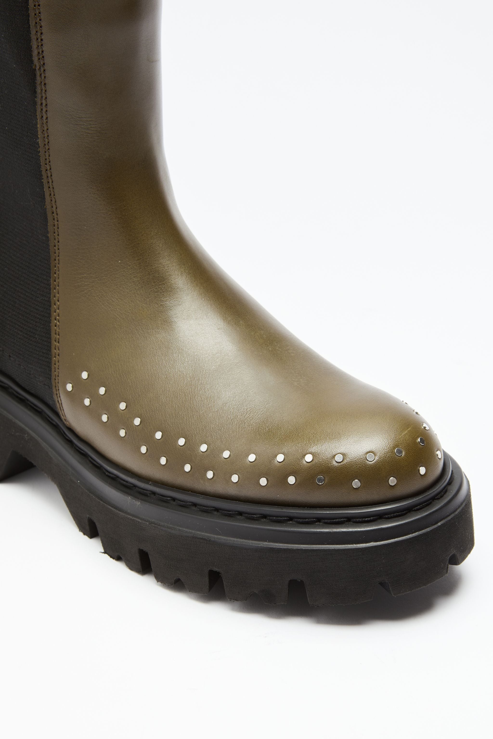STUDDED CHUNKY LEATHER BOOTS - 5