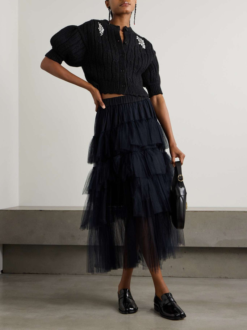 Simone Rocha Cropped crystal-embellished scalloped cable-knit alpaca-blend cardigan outlook