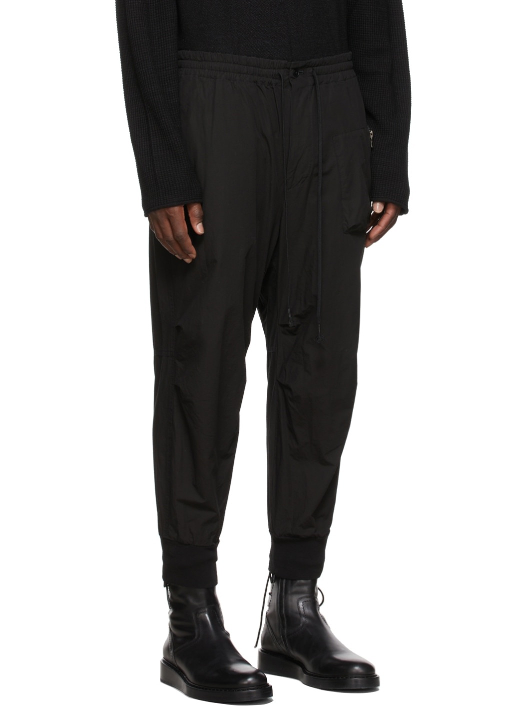 Black Garment Dye Cotton Jogger Trousers - 2
