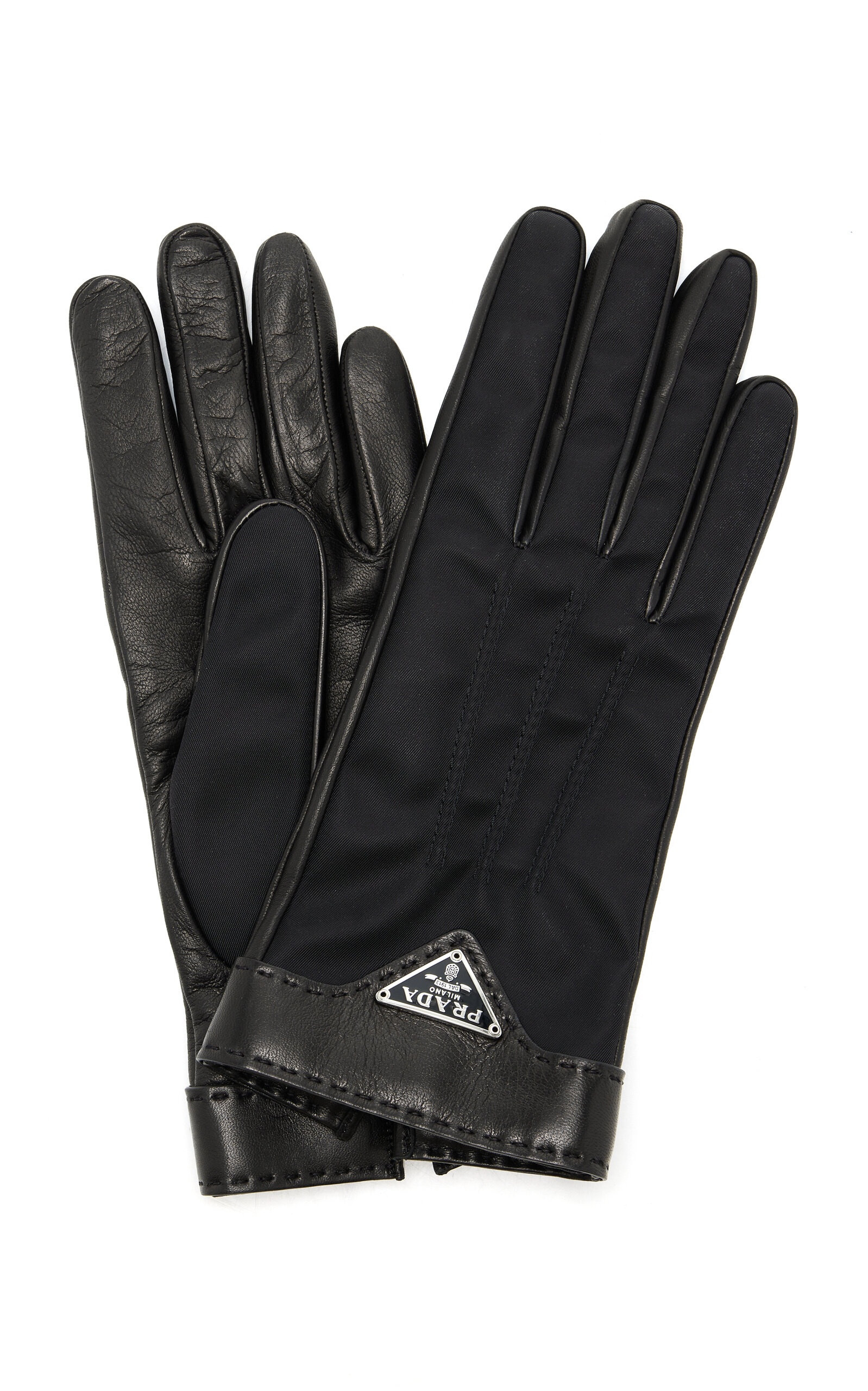 Re-Nylon-Trimmed Leather Gloves black - 1