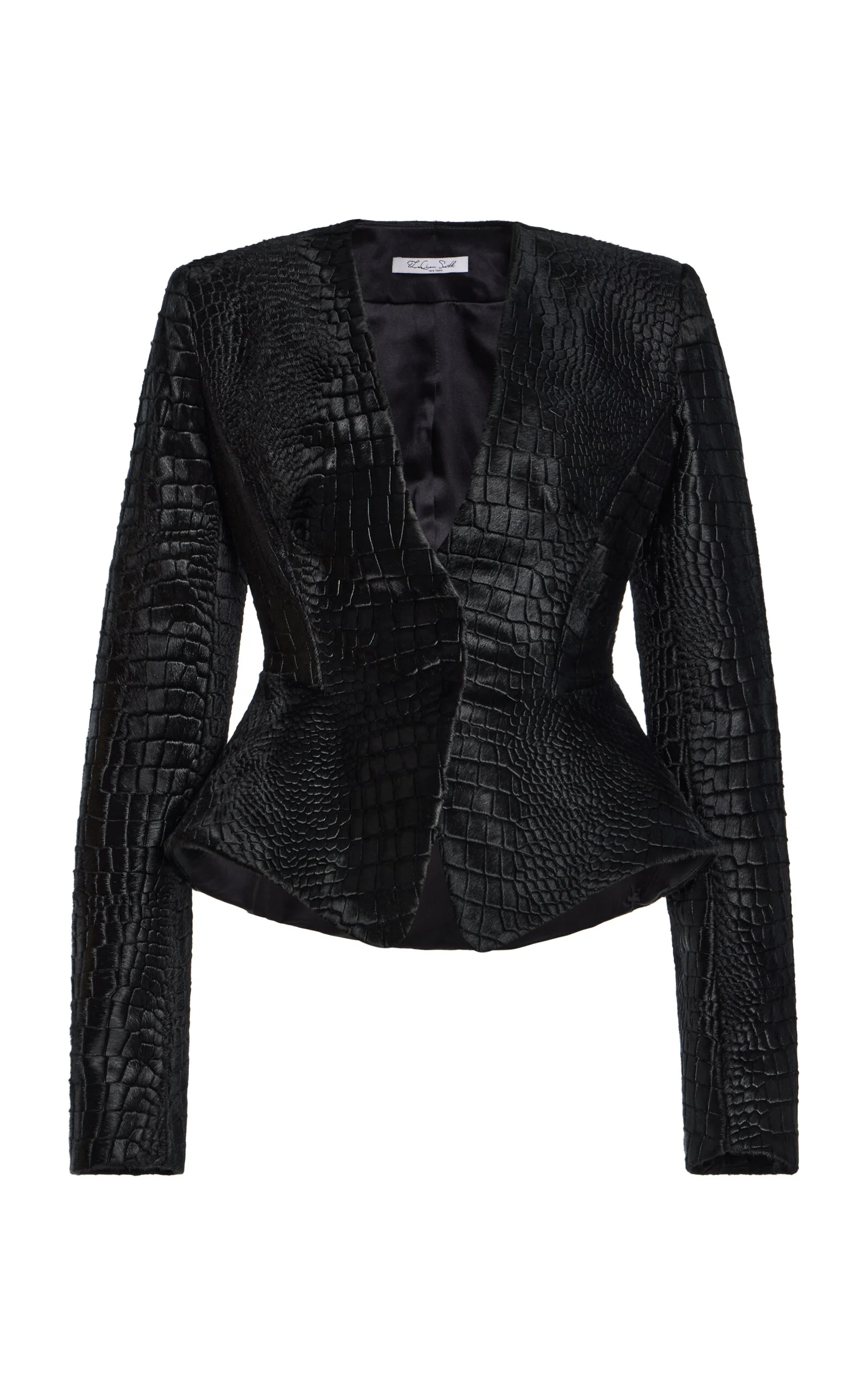 Croc-Embossed Pony Hair Leather Blazer black - 1