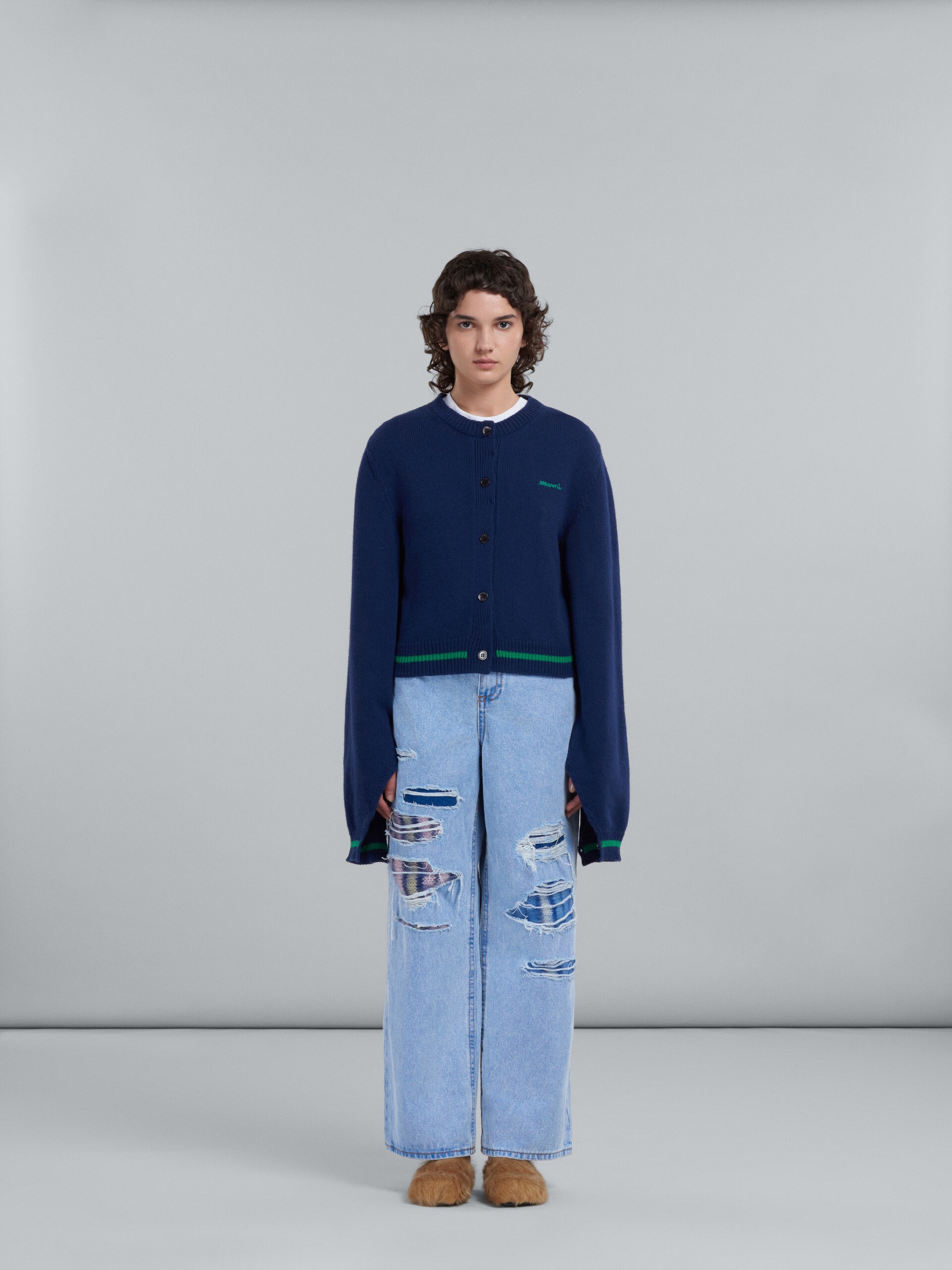 WIDE TROUSERS IN LIGHT BLUE DENIM AND MOHAIR - 2
