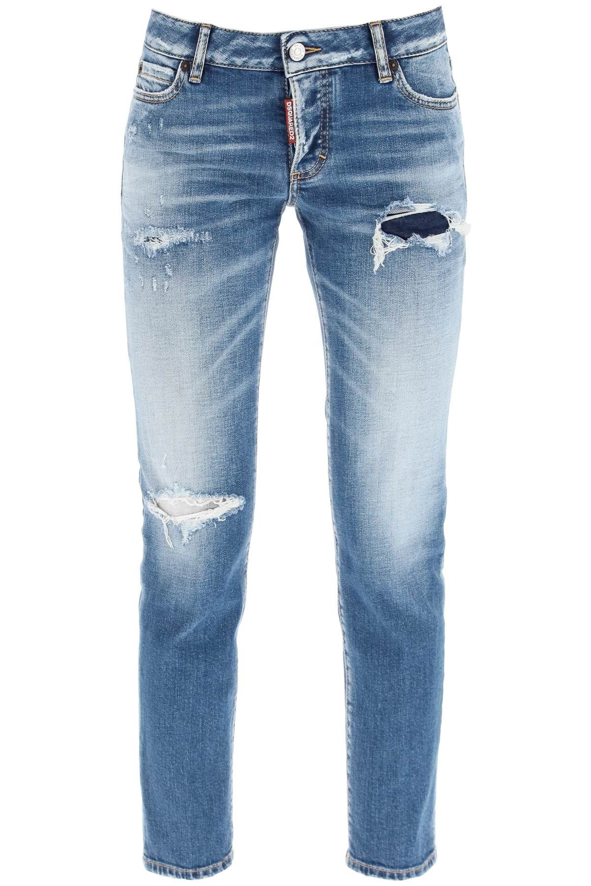 MEDIUM BROKEN WASH JENNIFER CROPPED JEANS - 1