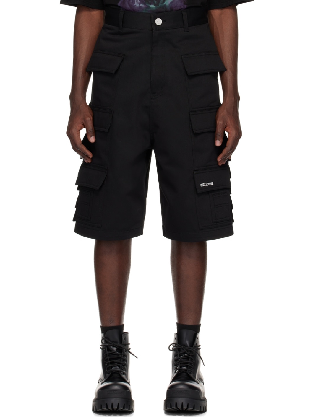Black Flap Pocket Shorts - 1