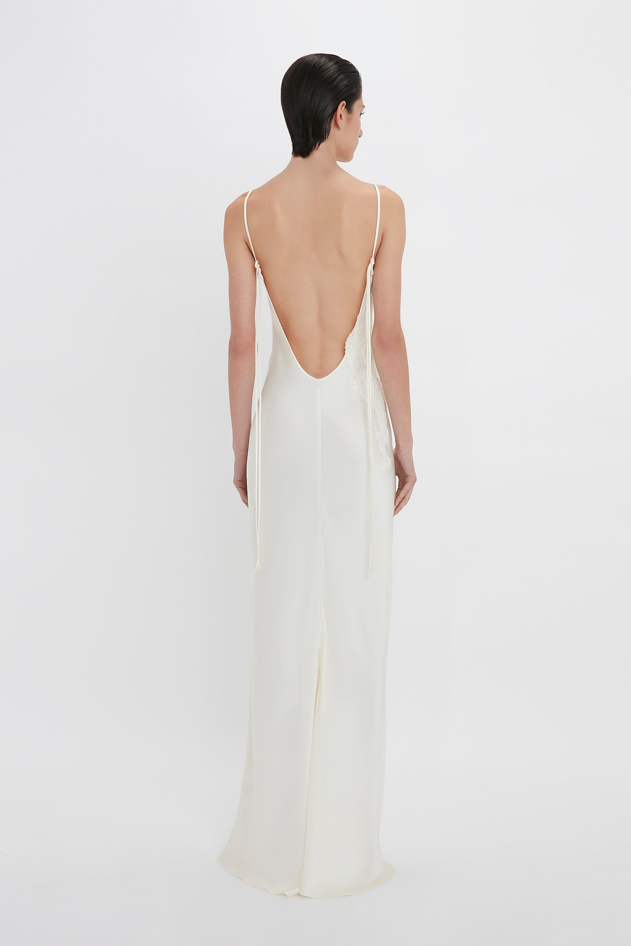 Exclusive Lace Detail Floor-Length Cami Dress In Ivory - 4