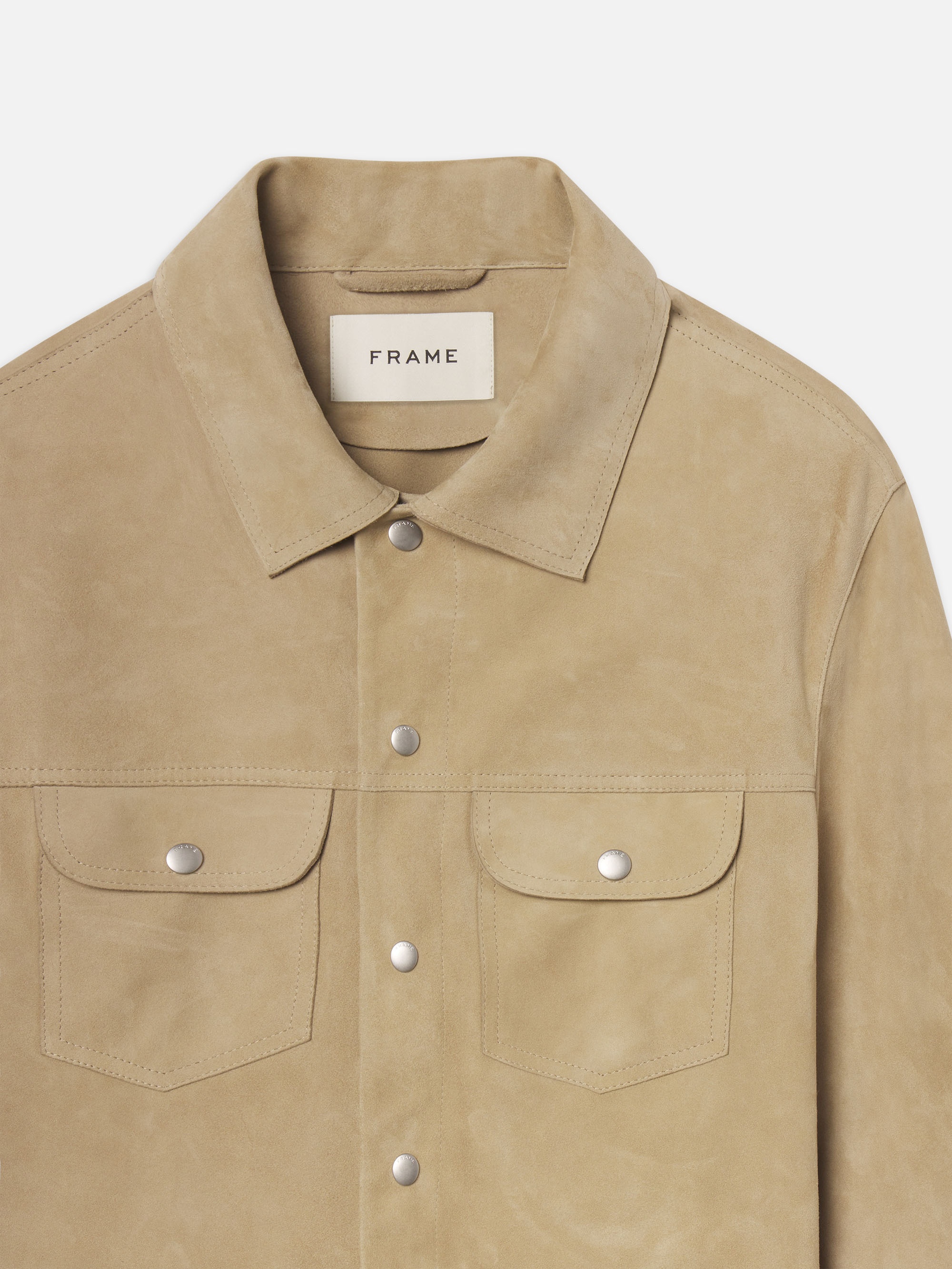 Suede Trucker Jacket in Oxford Beige - 4