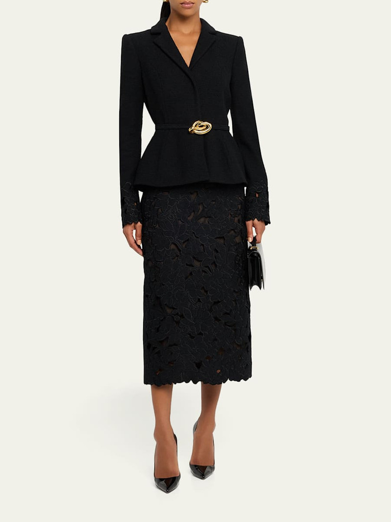 Oscar de la Renta Embroidered Boucle Peplum Suit Jacket outlook