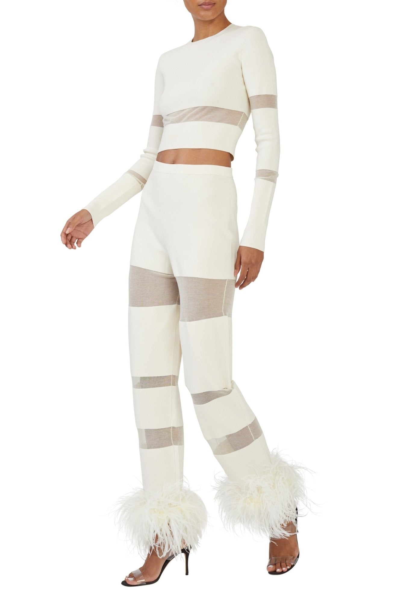 Cotton Viscose Intarsia Feather Pants - 3