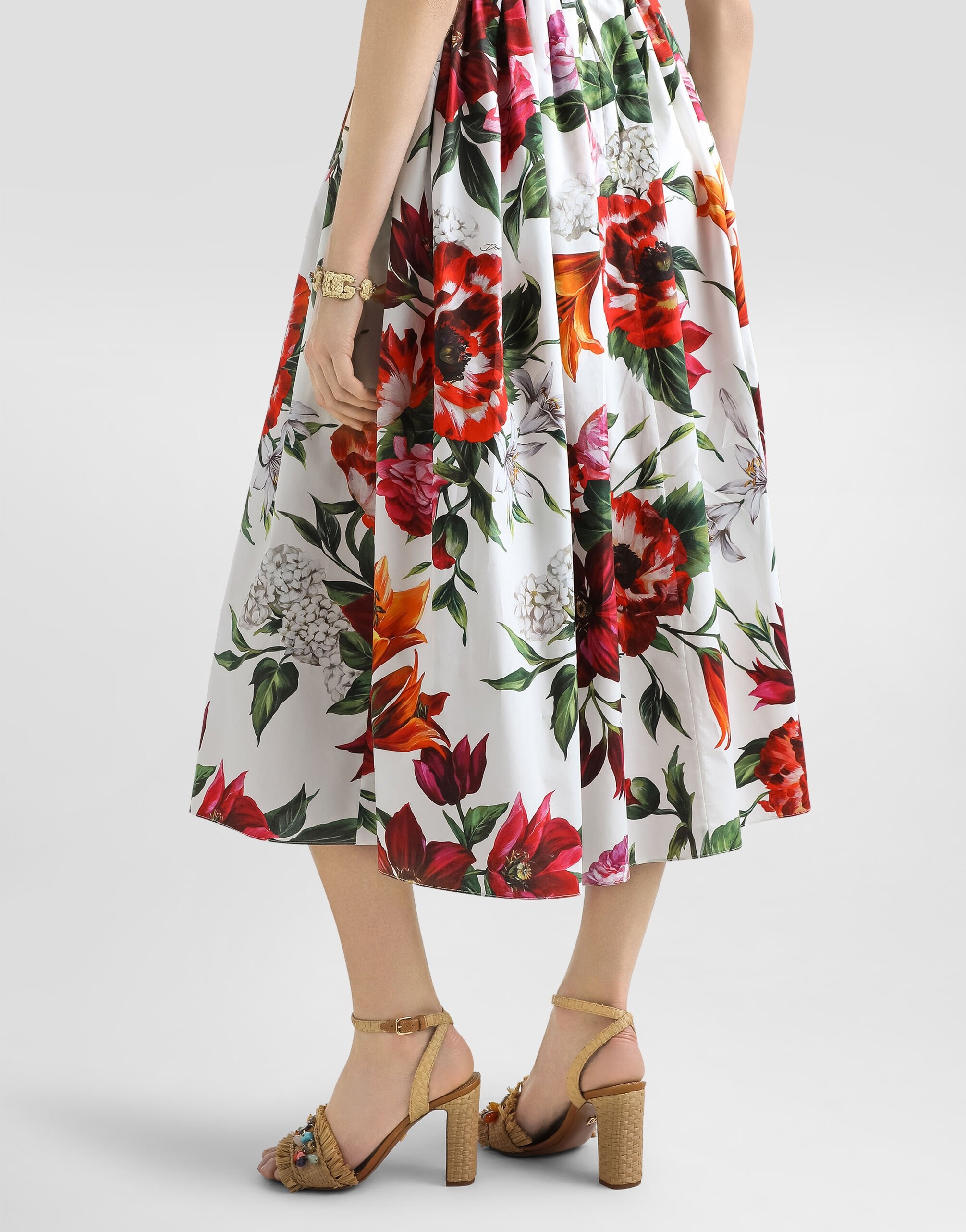 Flower-print sleeveless poplin dress - 5