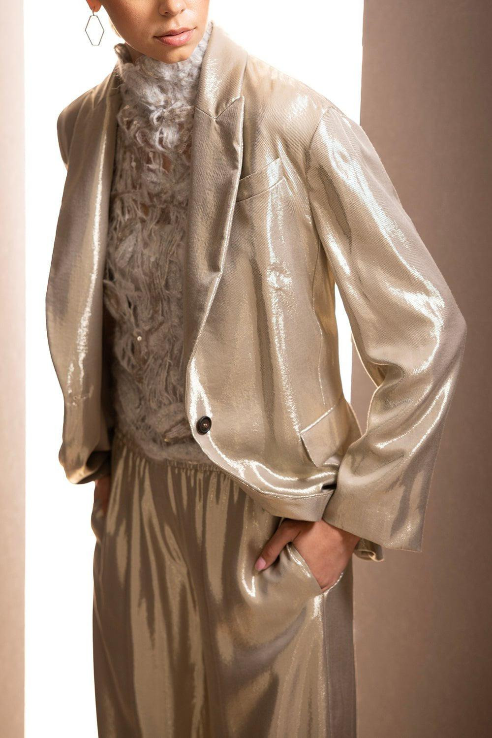 Metallic Single Breast Blazer - 2