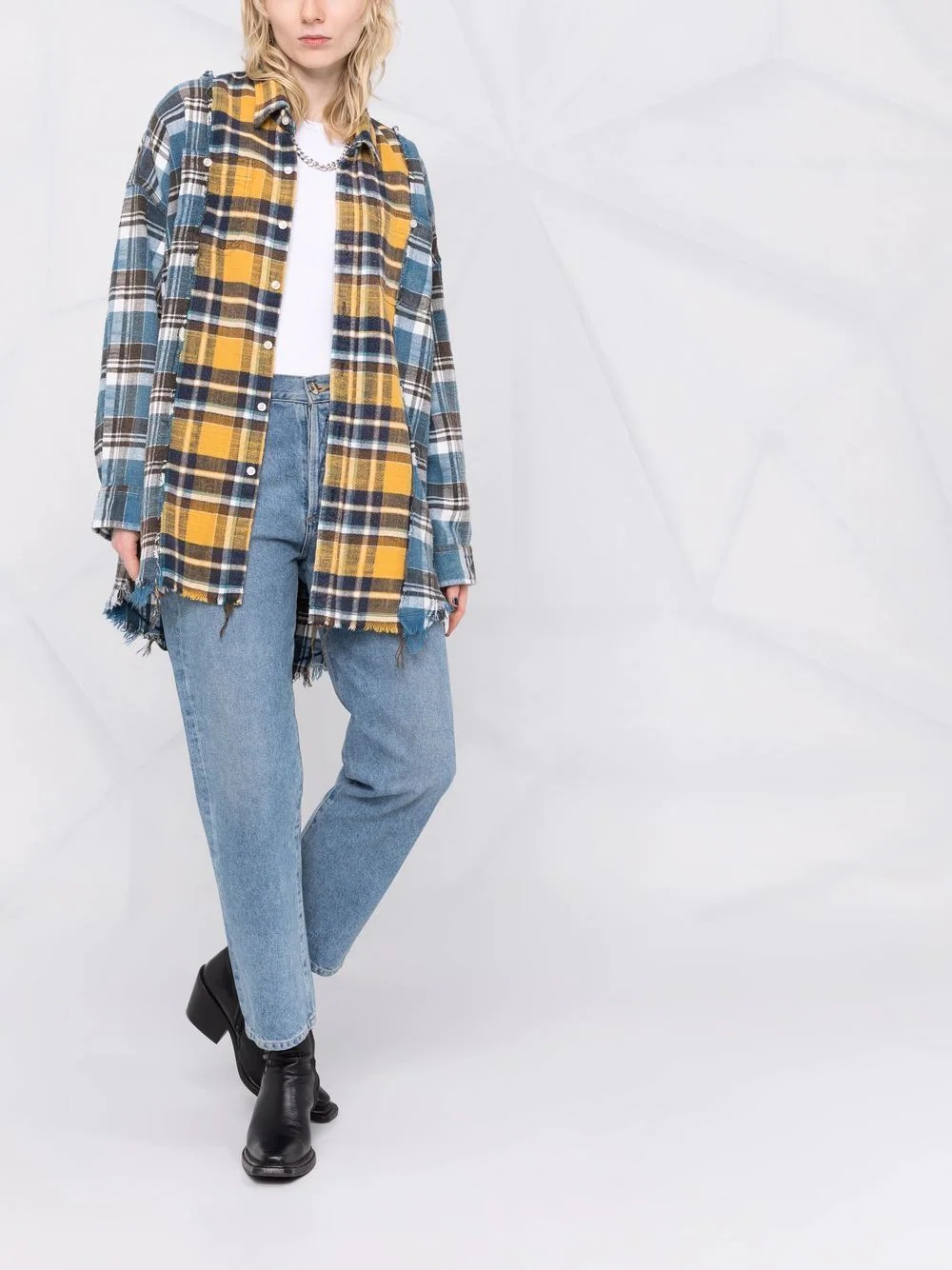 plaid pattern panelled shirt - 2