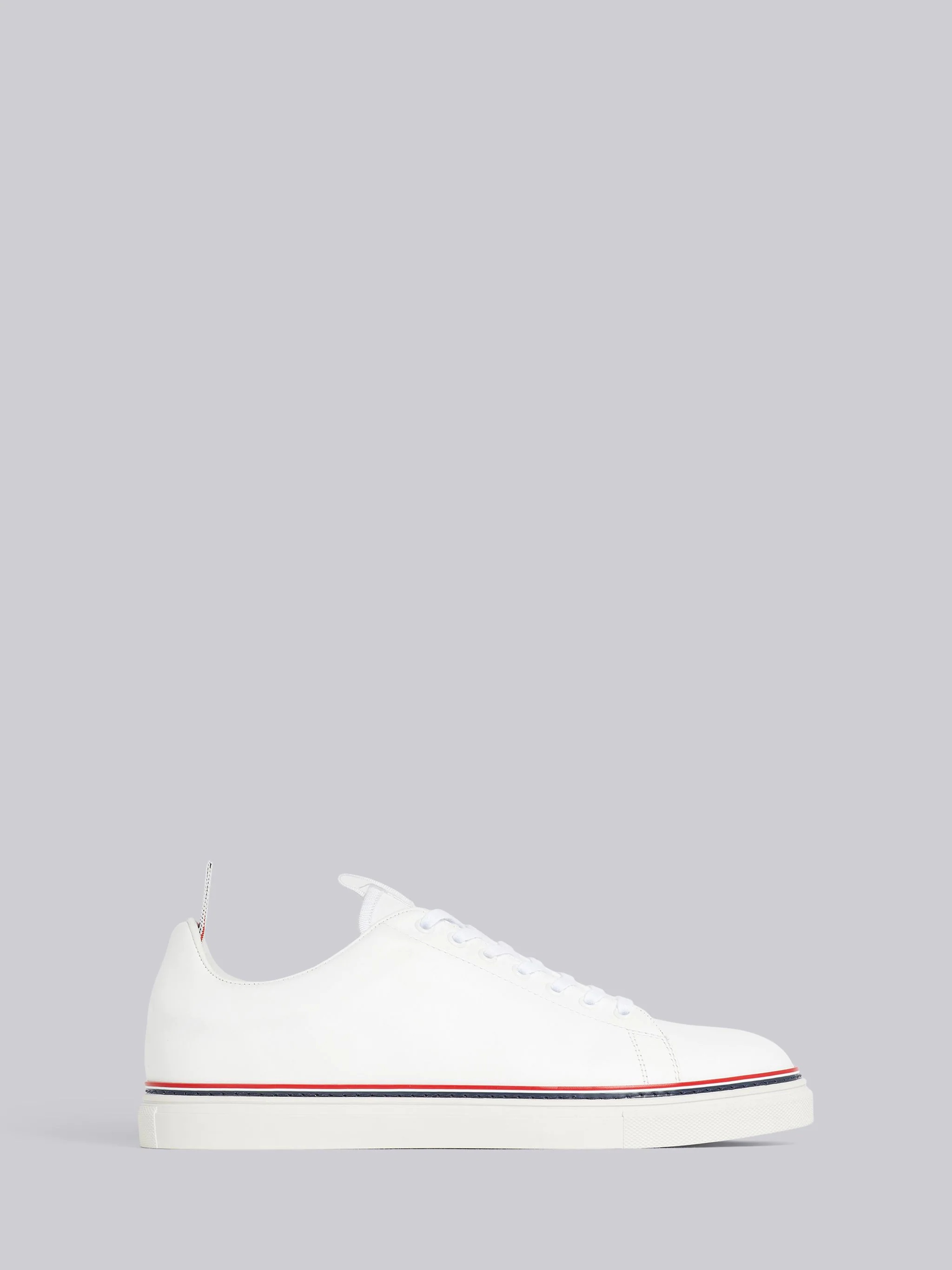 White Vitello Leather Stripe Tennis Shoe - 1