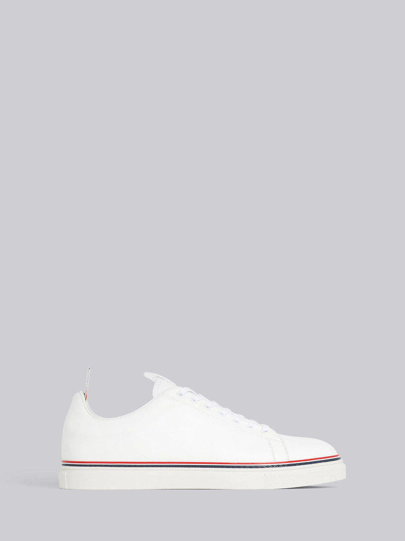 White Vitello Leather Stripe Tennis Shoe 1