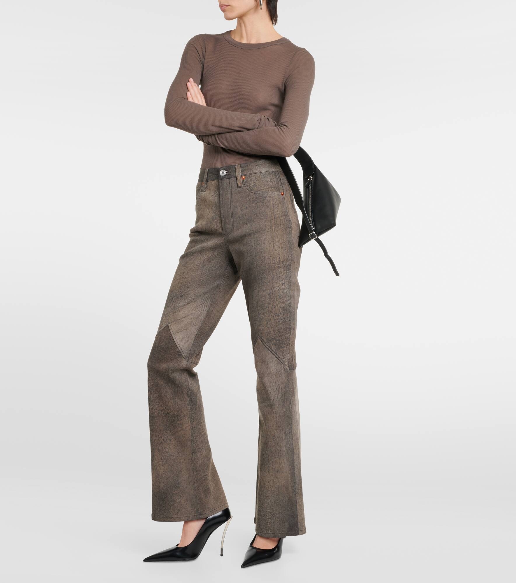 High-rise leather bootcut jeans - 7
