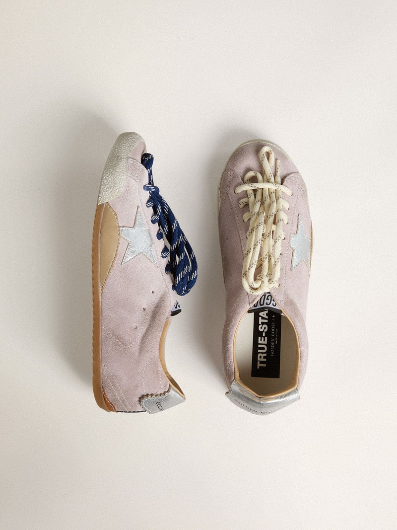 Golden Goose Women's True-Star in pastel pink suede with silver star and heel tab outlook