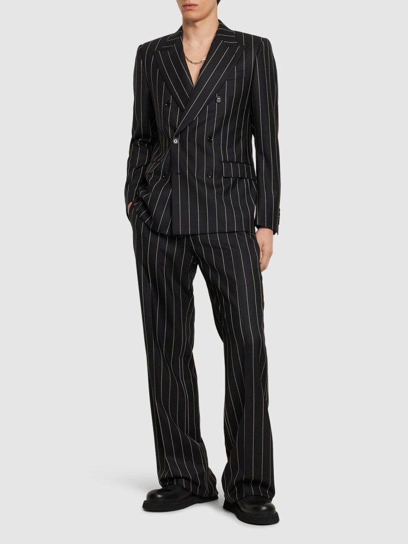 Pinstriped double breasted wool jacket - 2