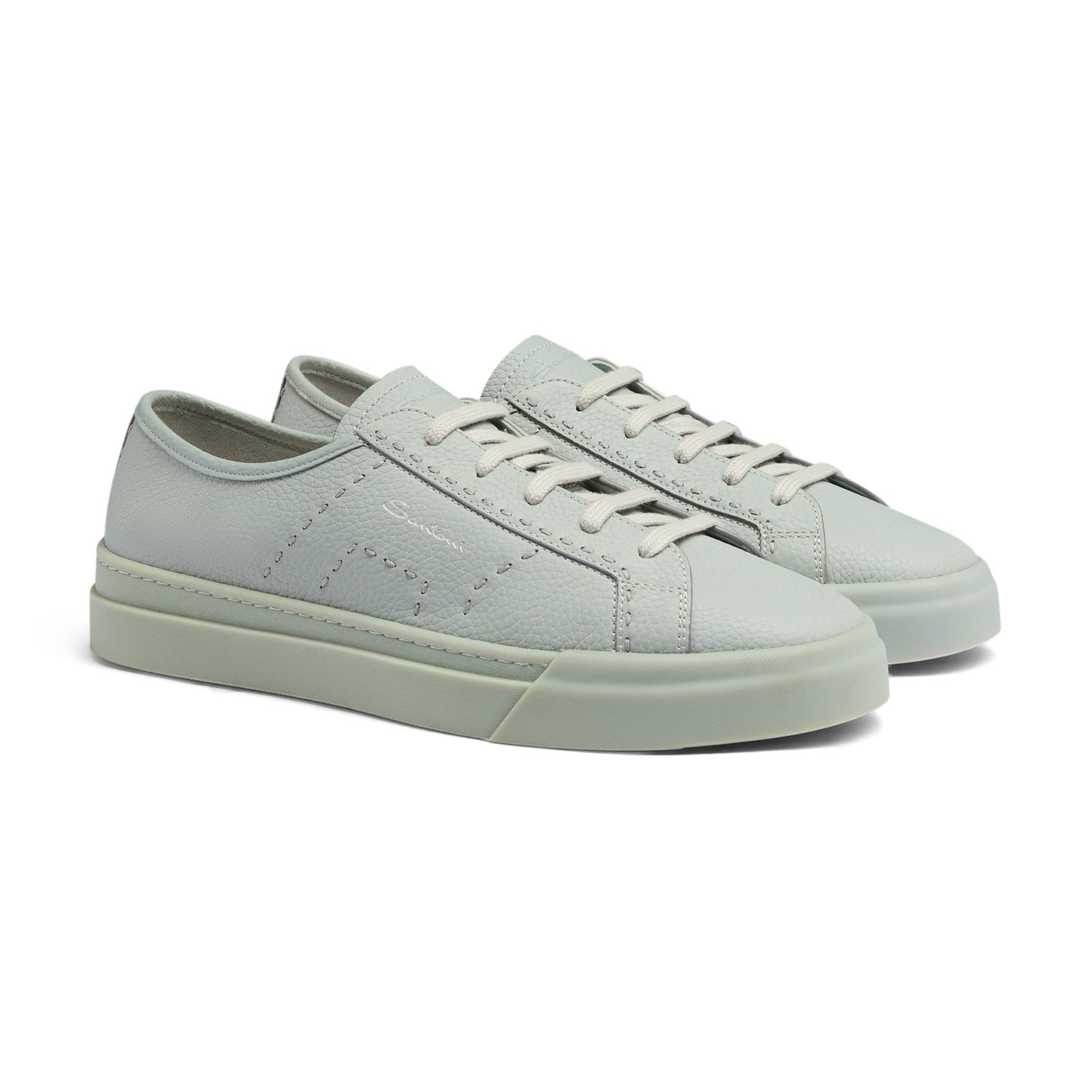Men's light blue tumbled leather Double Buckle Sneaker - 3