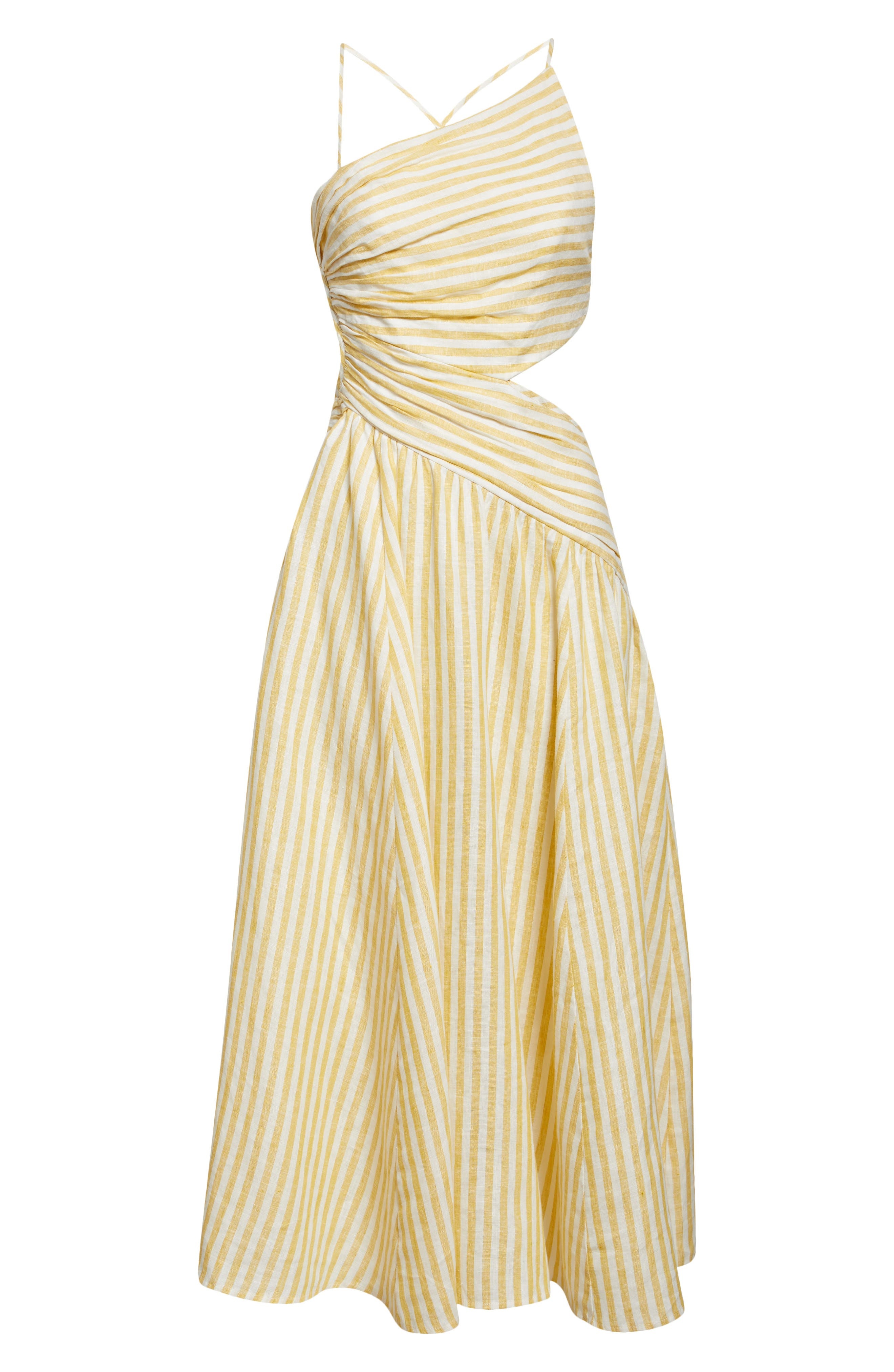 Zimmermann Cascadian Stripe Cutout Asymmetric Linen Dress in Yellow Stripe at Nordstrom - 5