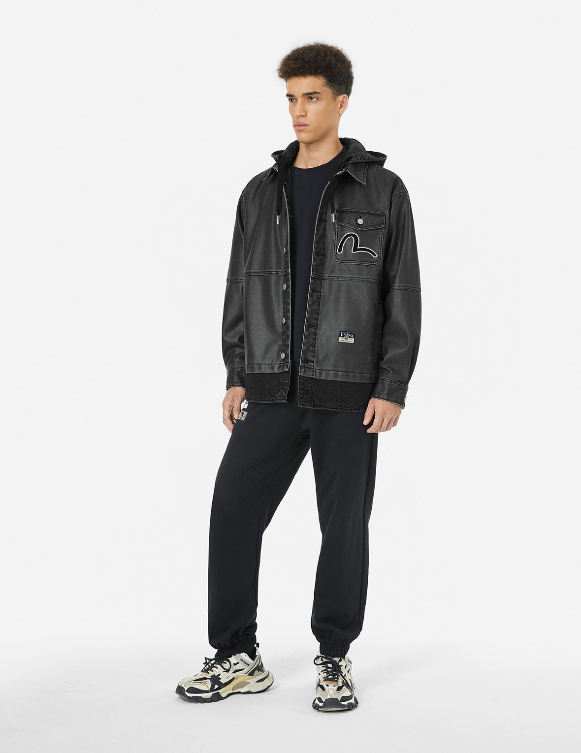 Seagull Print and Embossed Logo Regular Fit Vegan Leather Jacket - 3