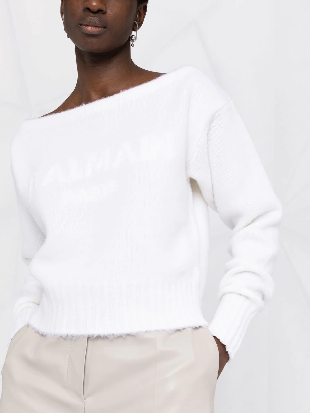 slash-neck long-sleeve jumper - 5