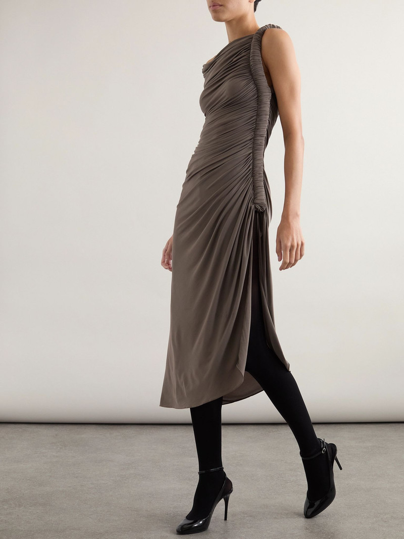 Alaïa One-shoulder draped stretch-jersey midi dress Taupe outlook