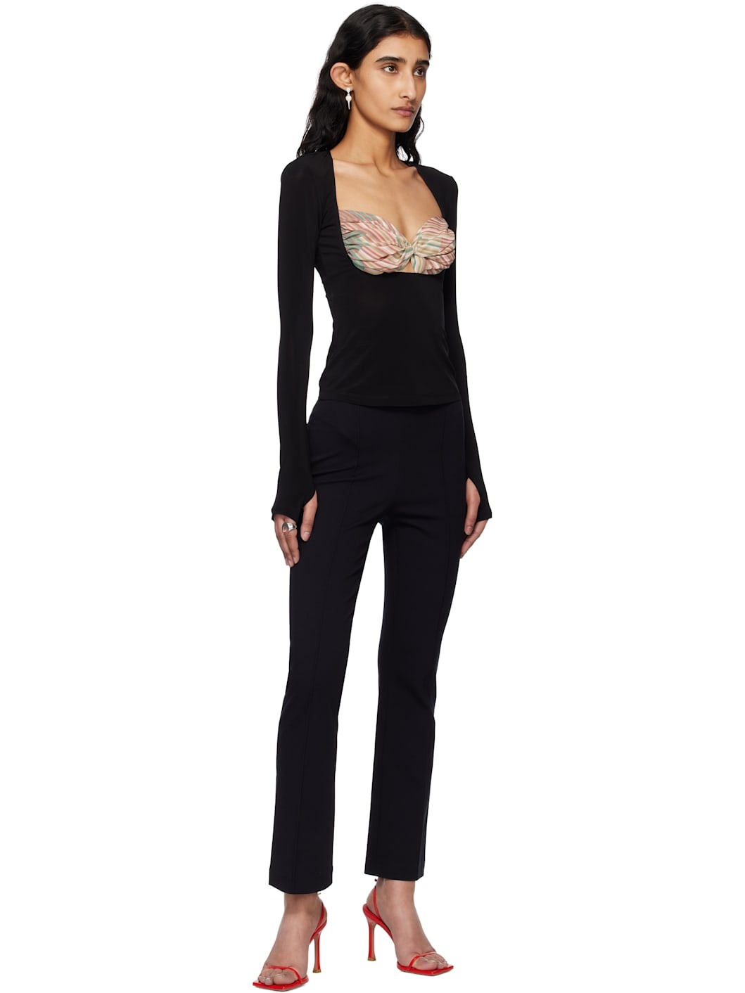Black Regenerated Silk Scarves Draped Top - 4