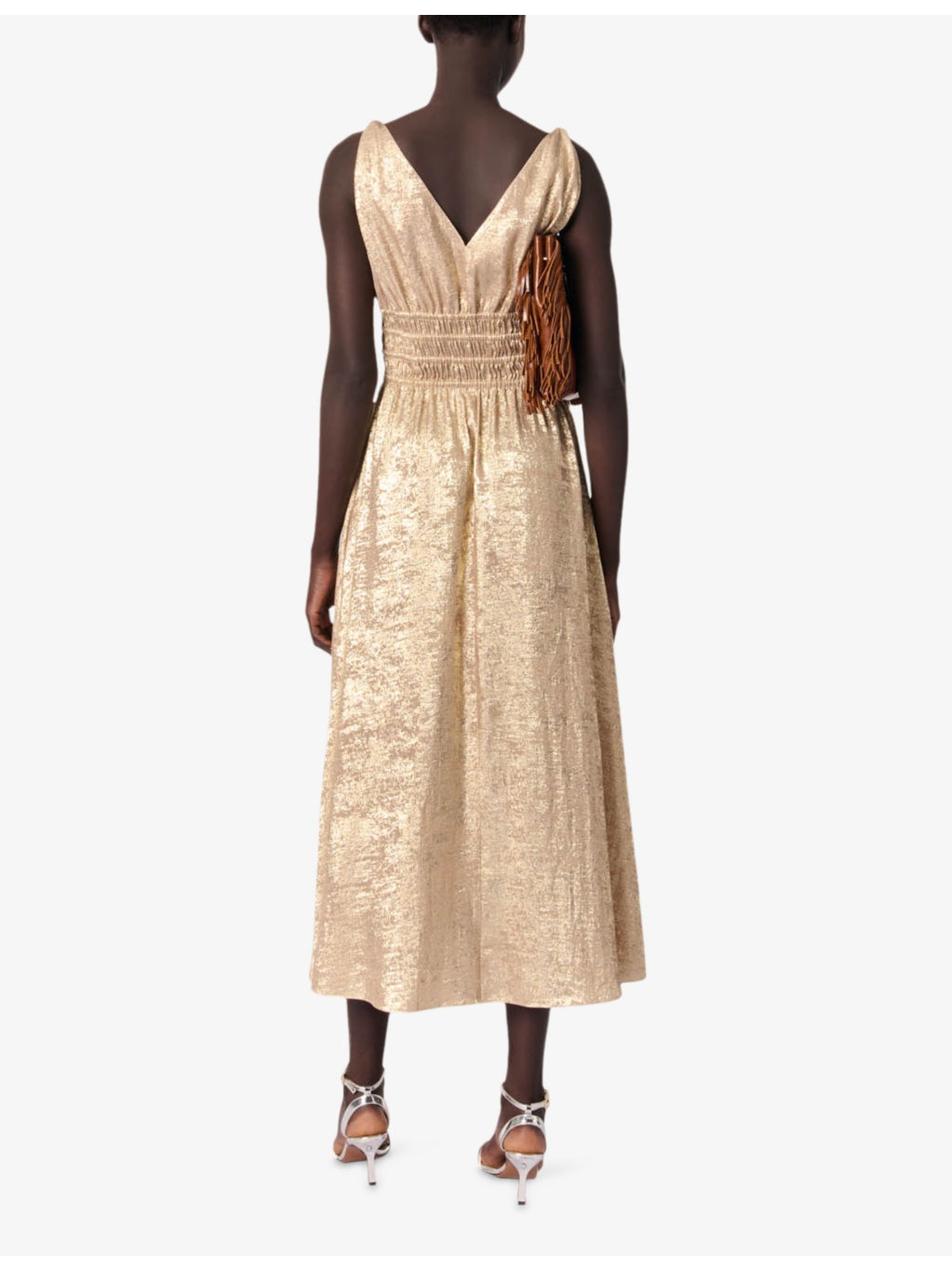 V-Neck Sleeveless Metallic Maxi Dress - 4