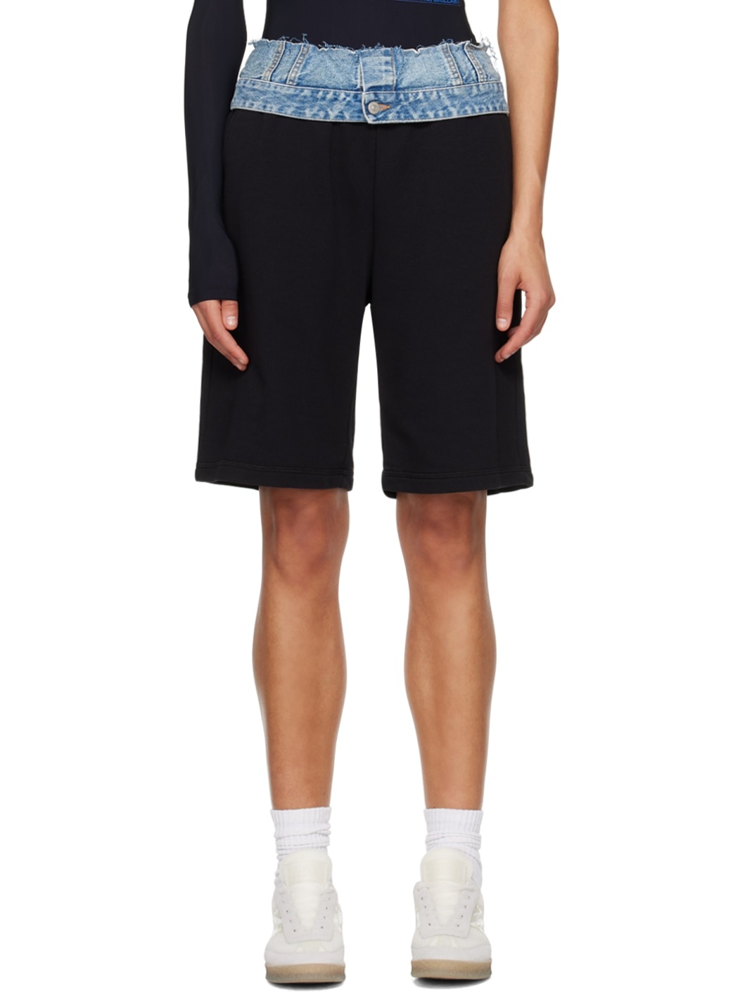Black & Blue Paneled Shorts - 1