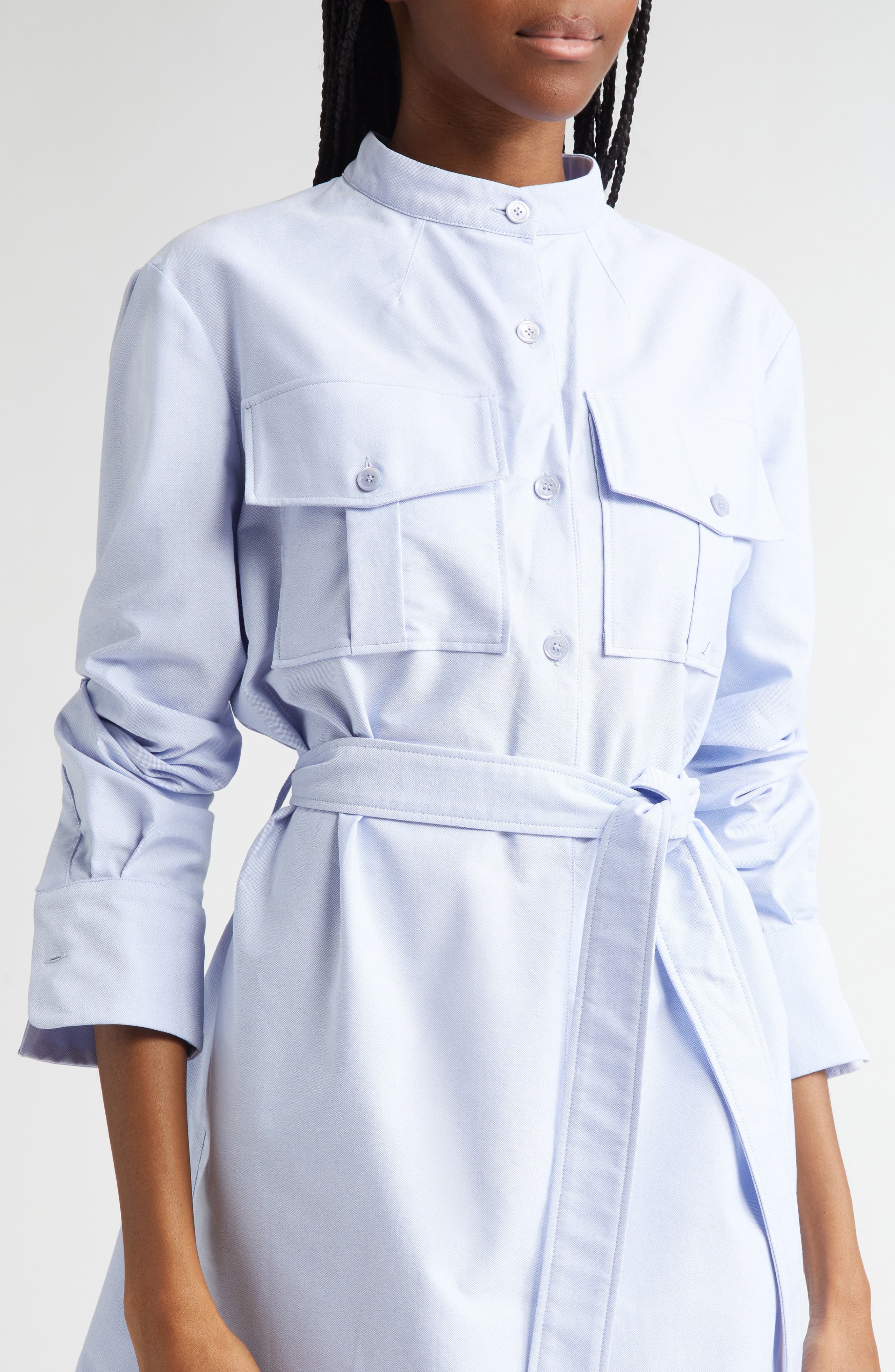 Givenchy Military Long Sleeve Cotton Oxford Mini Shirtdress in Baby Blue at Nordstrom - 6