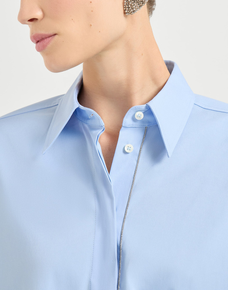 Stretch cotton poplin shirt with shiny trim 3