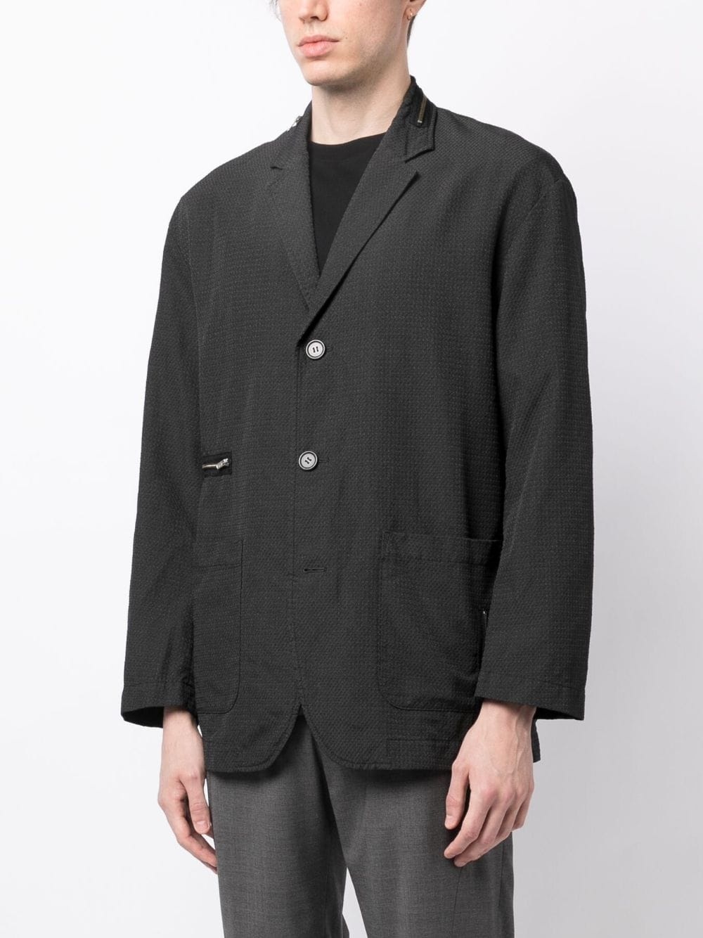 textured single-breasted blazer - 3