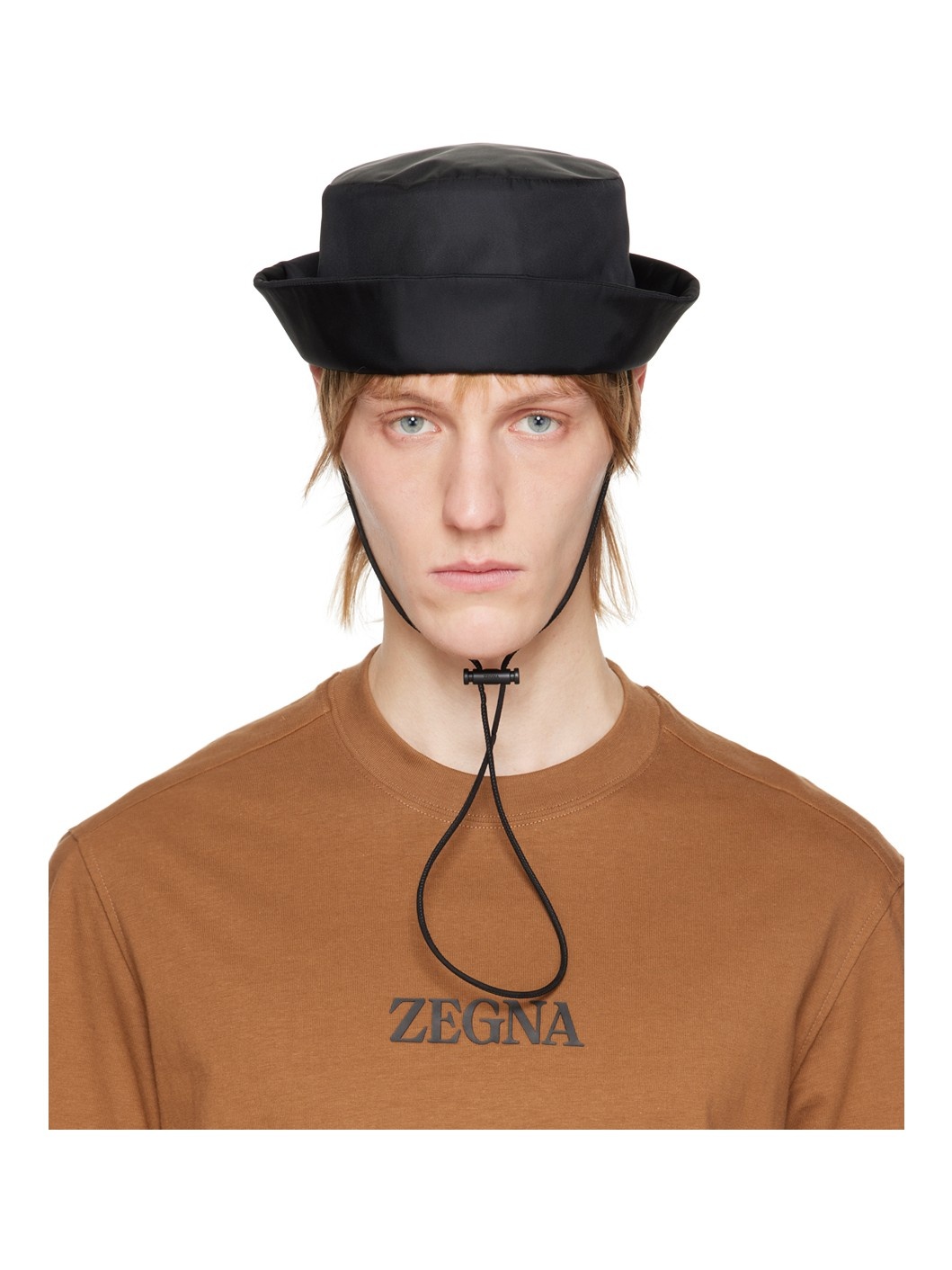 Black Chin Strap Bucket Hat - 1