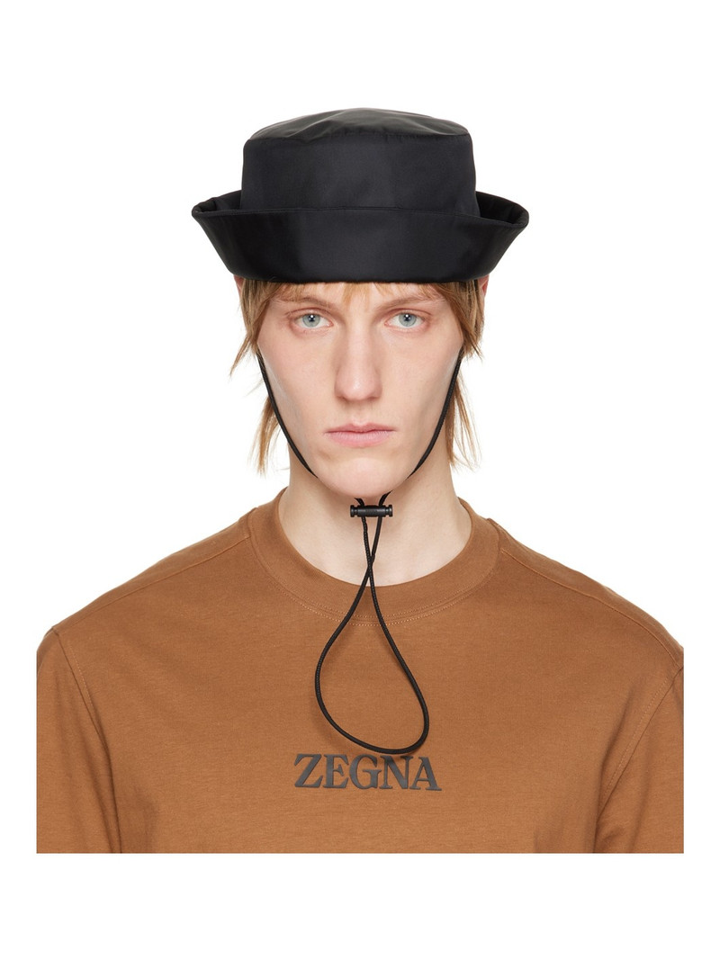 Black Chin Strap Bucket Hat 1