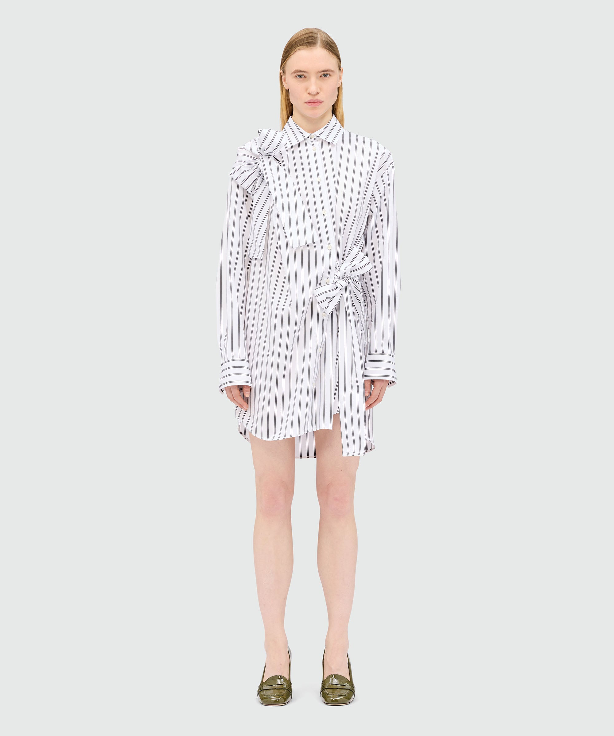 White striped poplin shirt dress with bow detail - 2