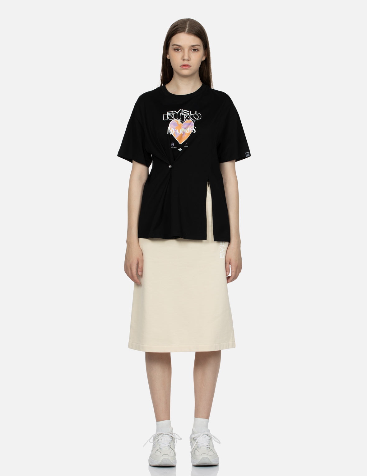 Logo and Heart Print Cut-out Relaxed Fit T-shirt - 5