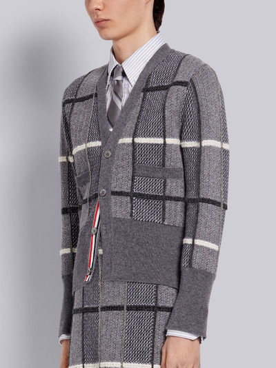 Thom Browne Tonal Grey Shetland Merino Wool Birdseye Back Jacquard Inlay Link Embroidered V-Neck Cardigan outlook