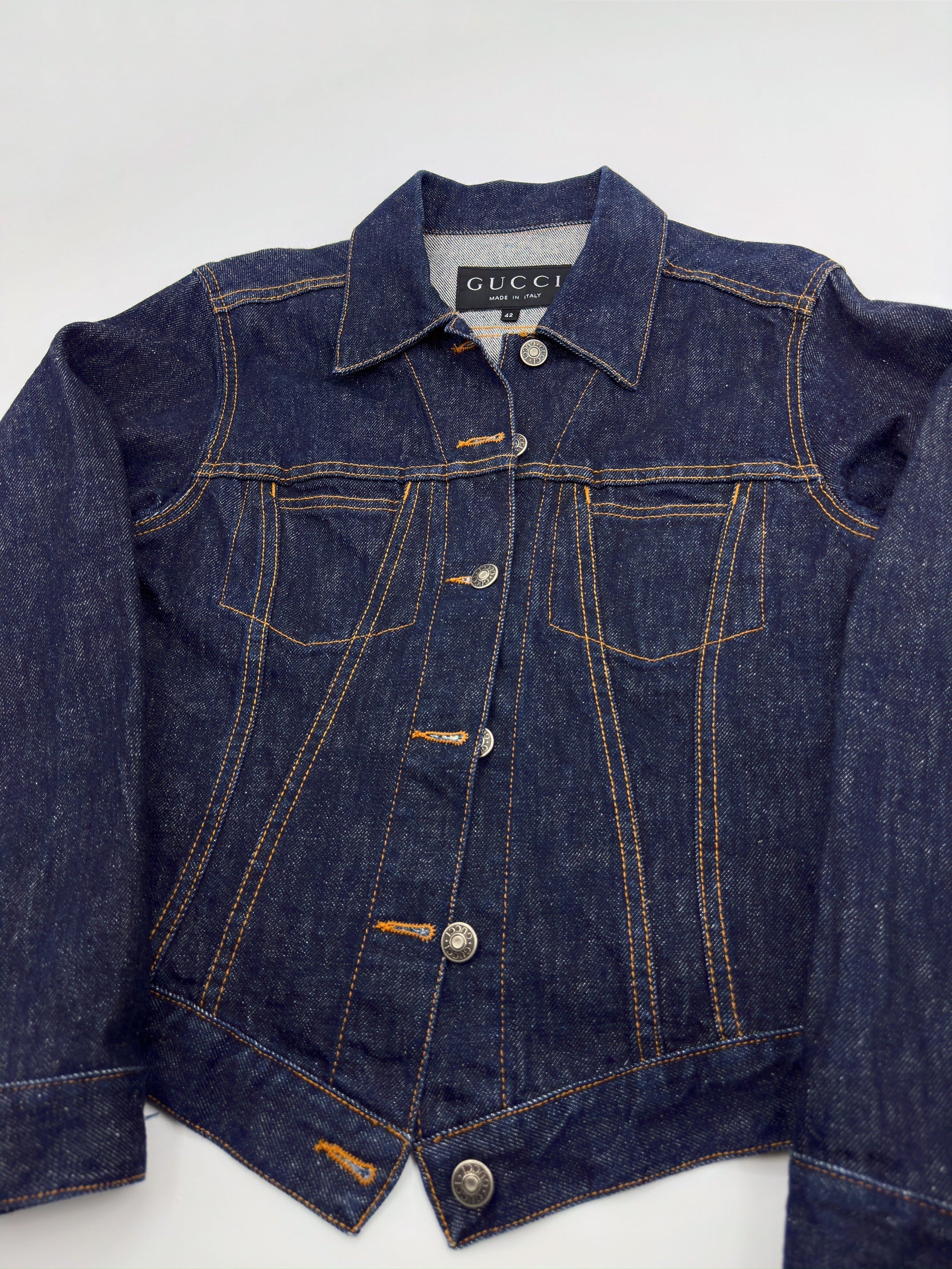 Gucci Spring 1998 Tom Ford Esther Cañadas Look#32 Raw Denim Jacket 42 - 9