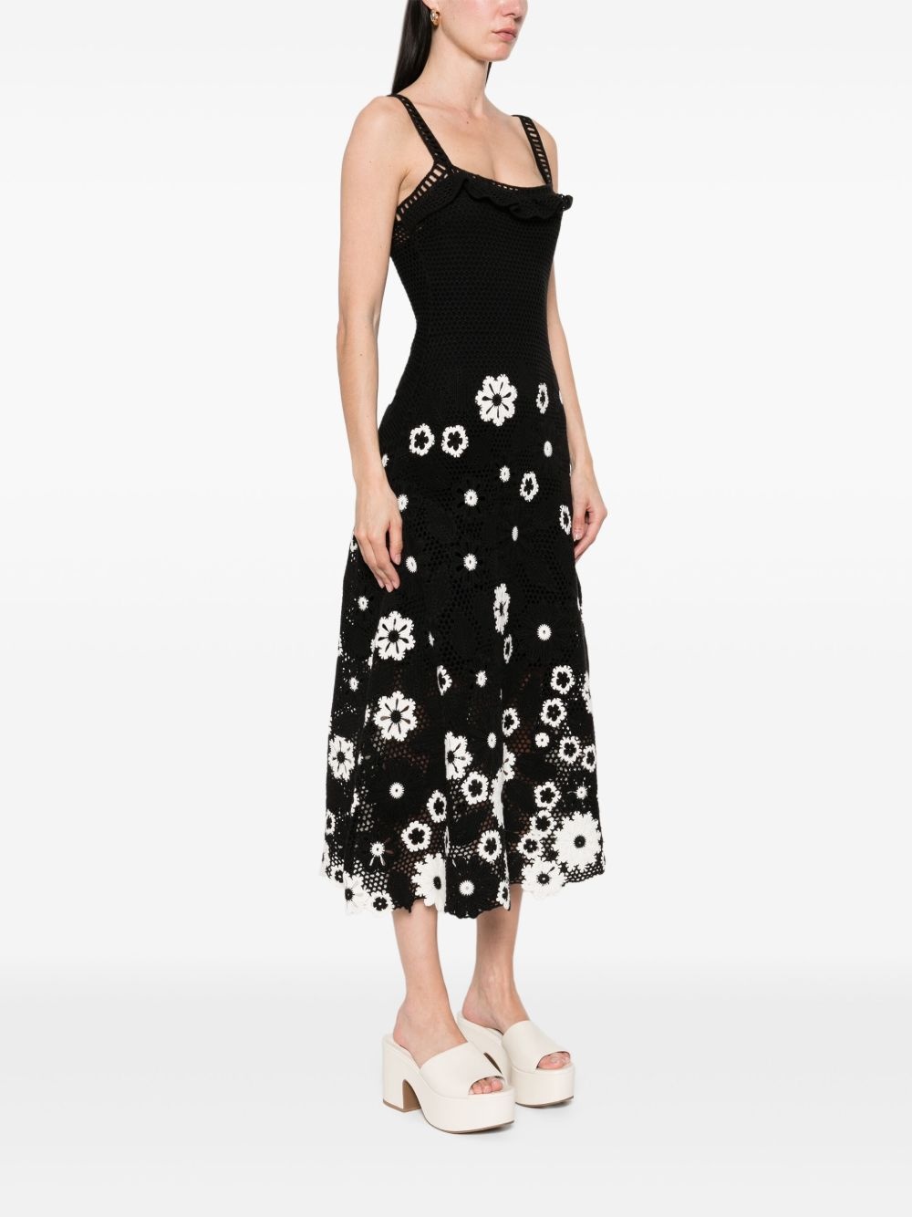floral-embroidery midi dress - 3