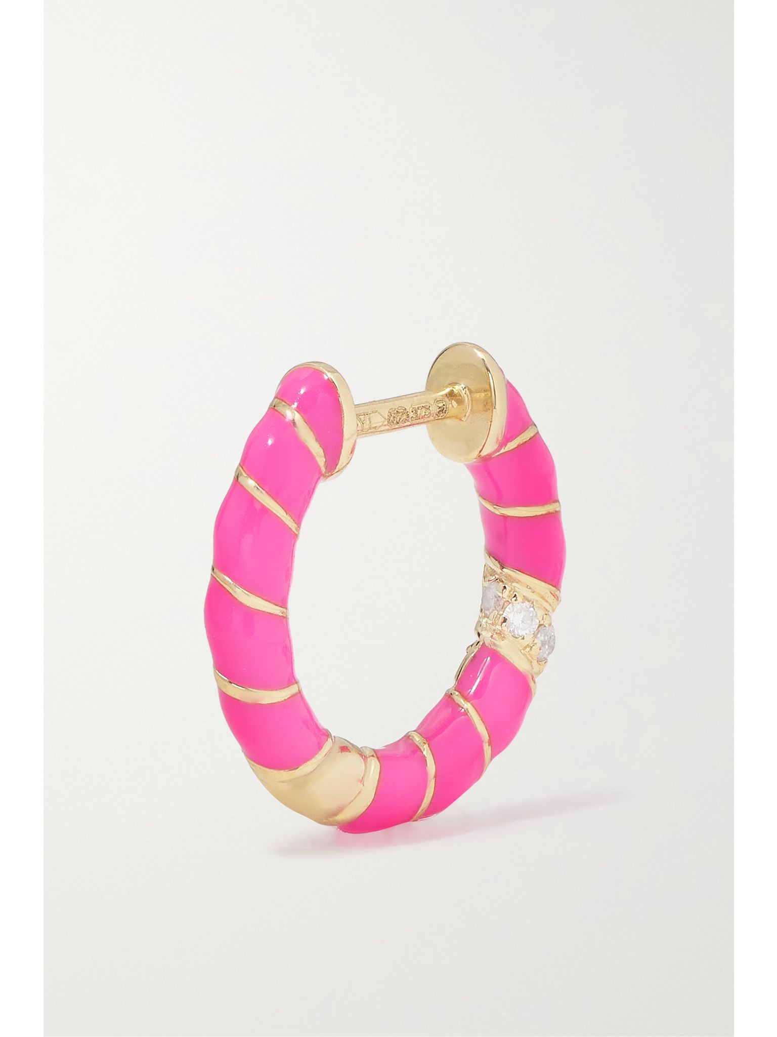 9-karat gold, enamel and diamond hoop earrings Pink - 4