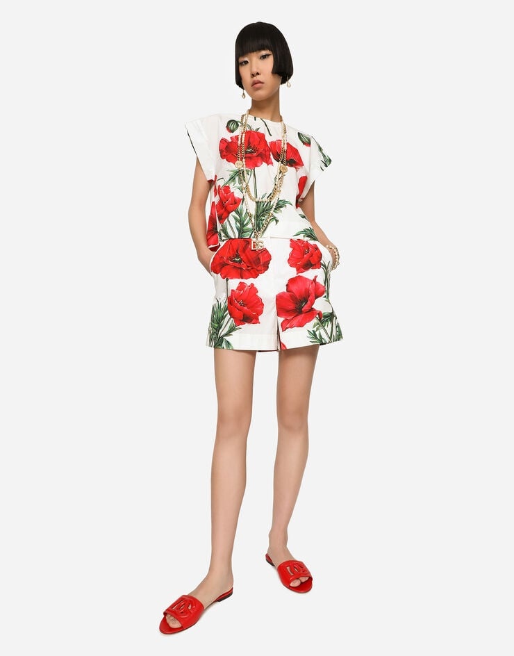 Poppy-print poplin shorts - 5