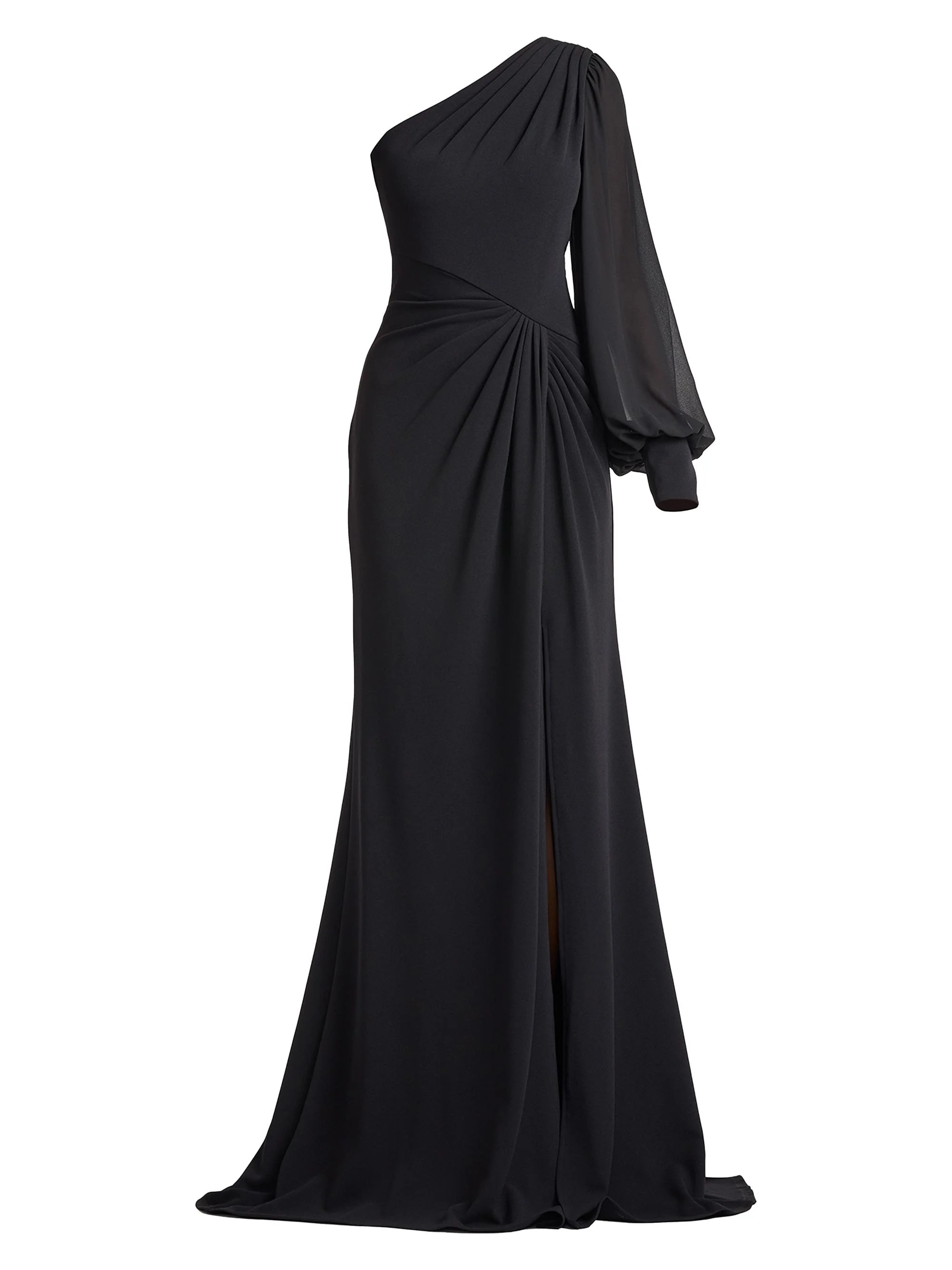 Women's Pleated Crepe One-Shoulder Gown - Black - 1